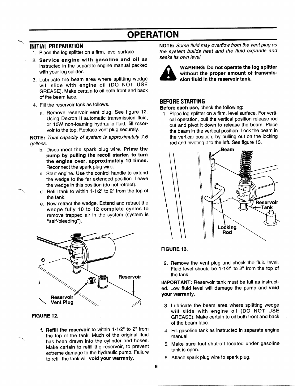 Operation, Initial preparation, Before starting | MTD 243-638-000 User Manual | Page 9 / 20
