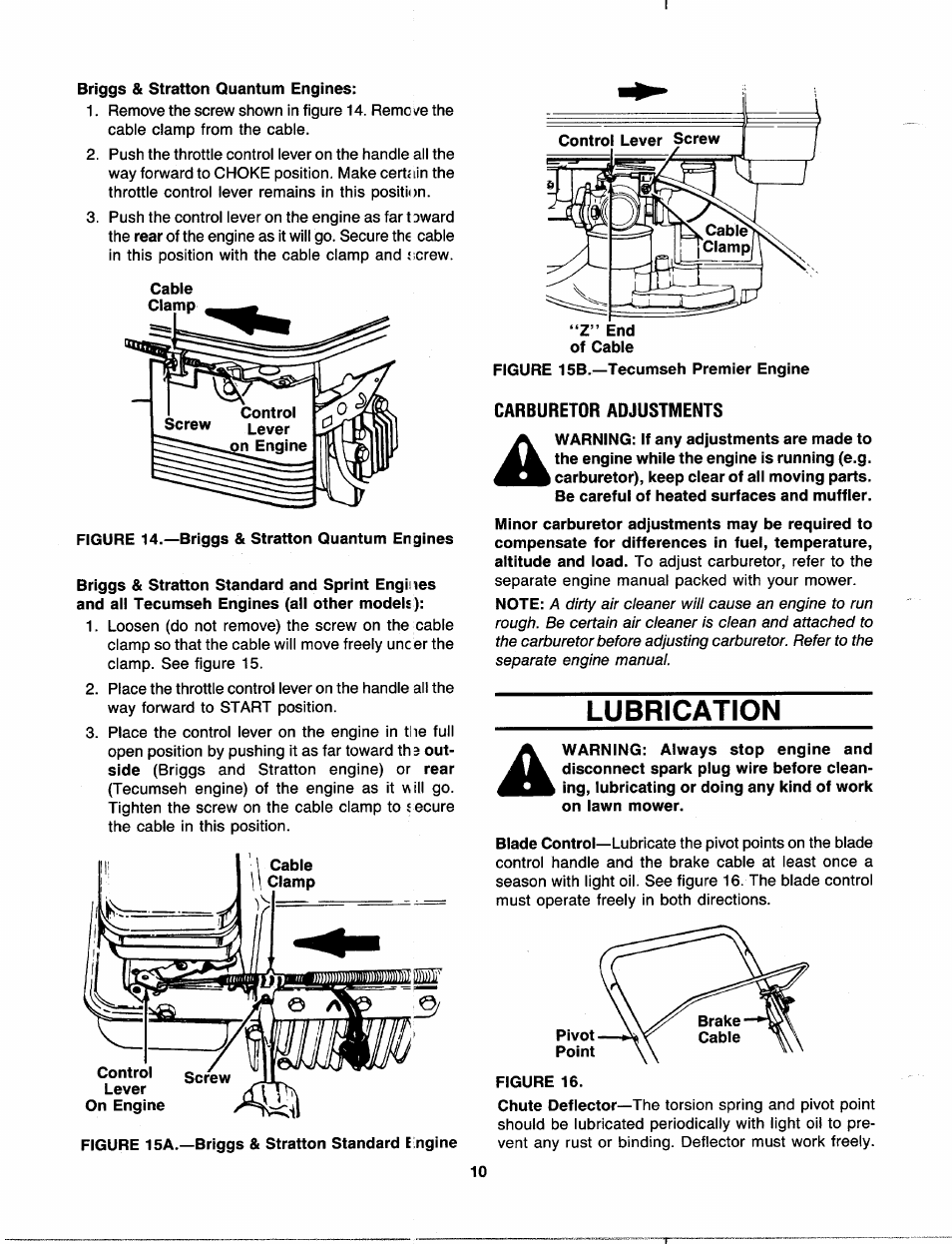 Briggs & stratton quantum engines, Lubrication | MTD 111-508R000 User Manual | Page 10 / 16