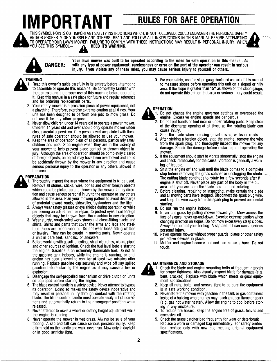 Important, Rules for safe operation | MTD 111-508R000 User Manual | Page 2 / 16