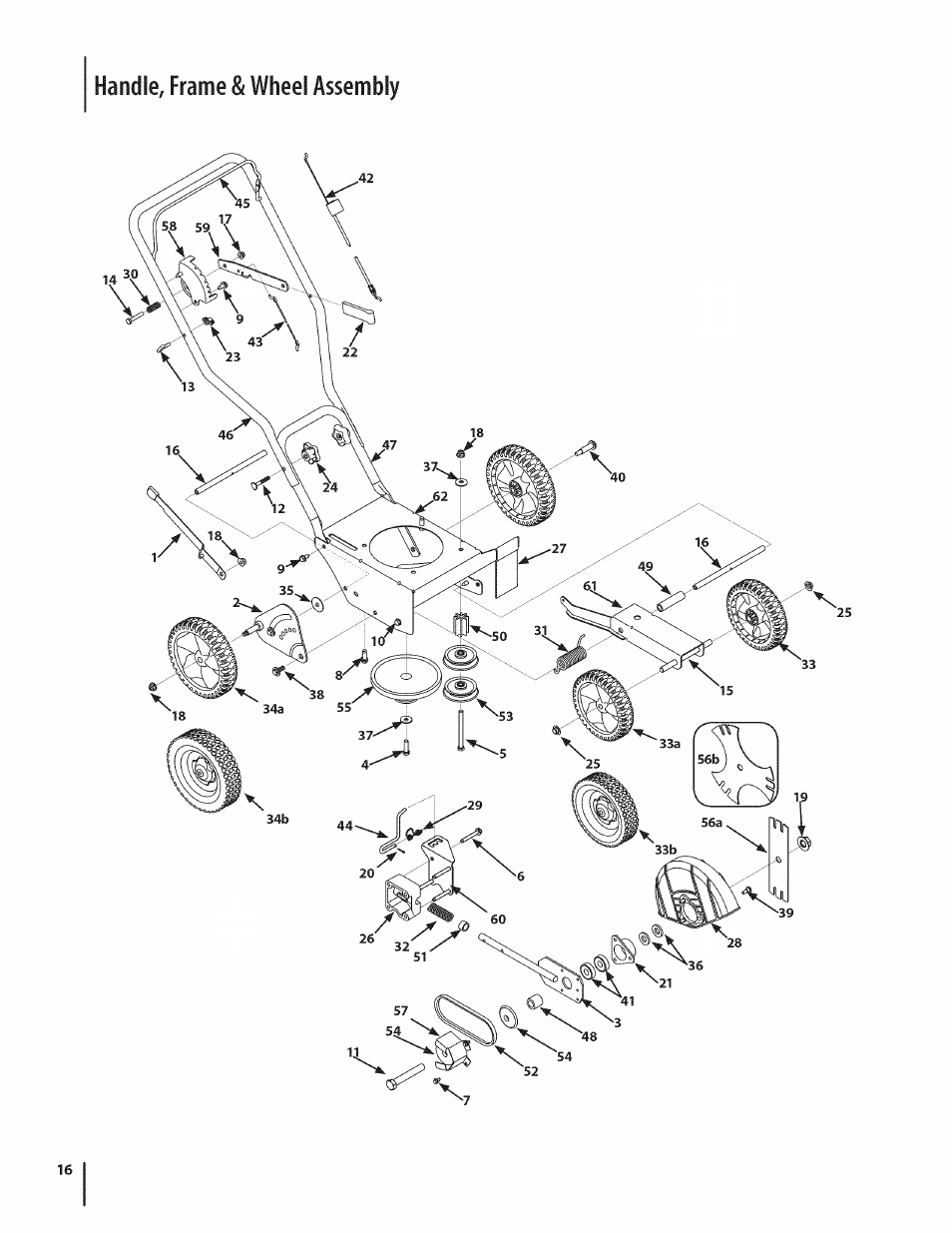 Handle, frame & wheel assembly | MTD 550 User Manual | Page 16 / 36