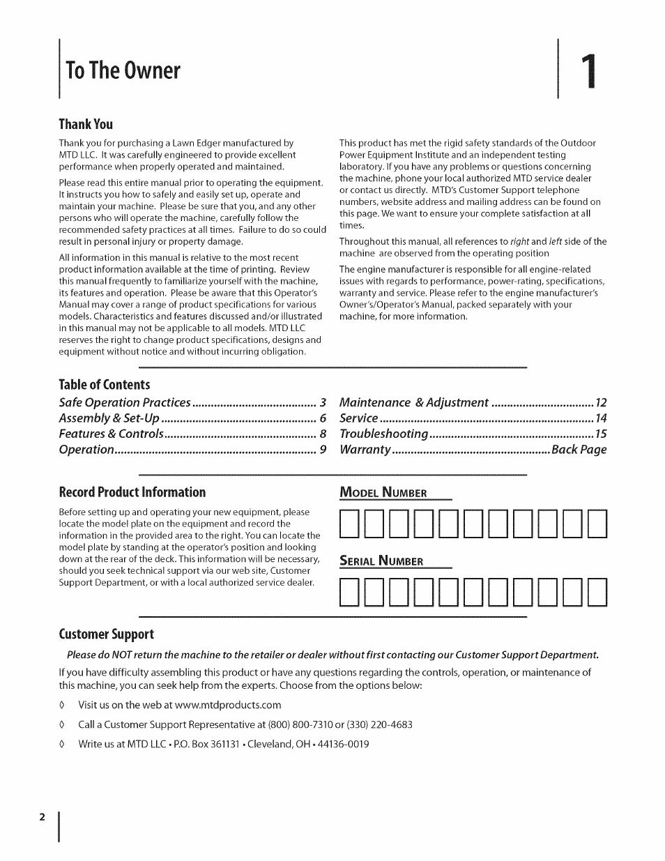 MTD 550 User Manual | Page 2 / 36