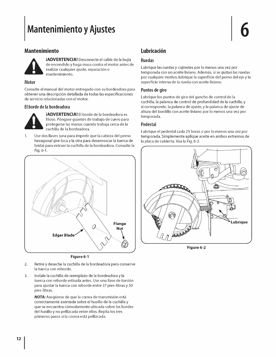 Mantenimiento y ajustes, Lubricación | MTD 550 User Manual | Page 32 / 36