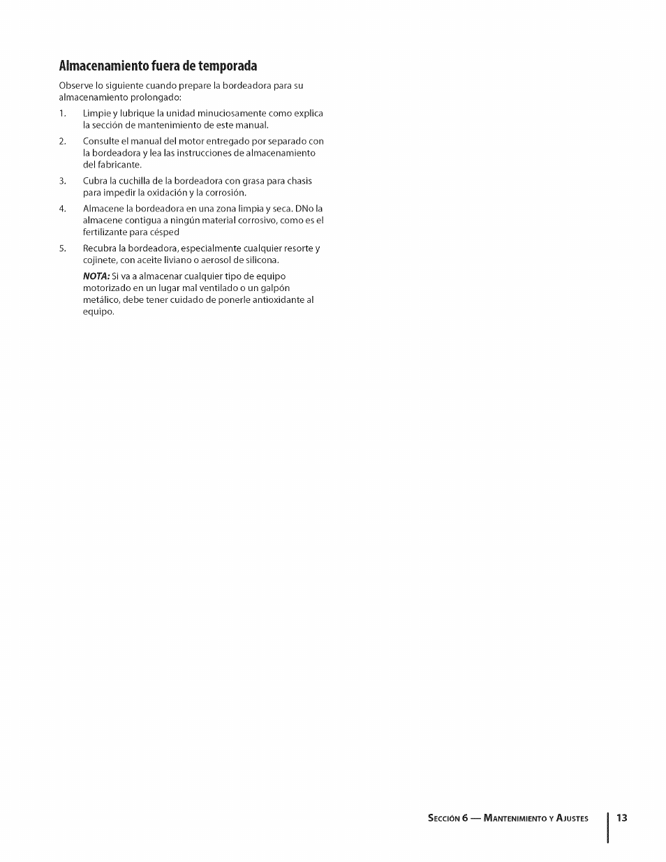 Almacenamiento fuera de temporada | MTD 550 User Manual | Page 33 / 36