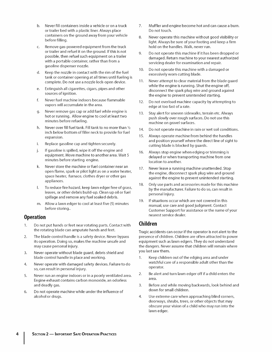 Operation, Children | MTD 550 User Manual | Page 4 / 36