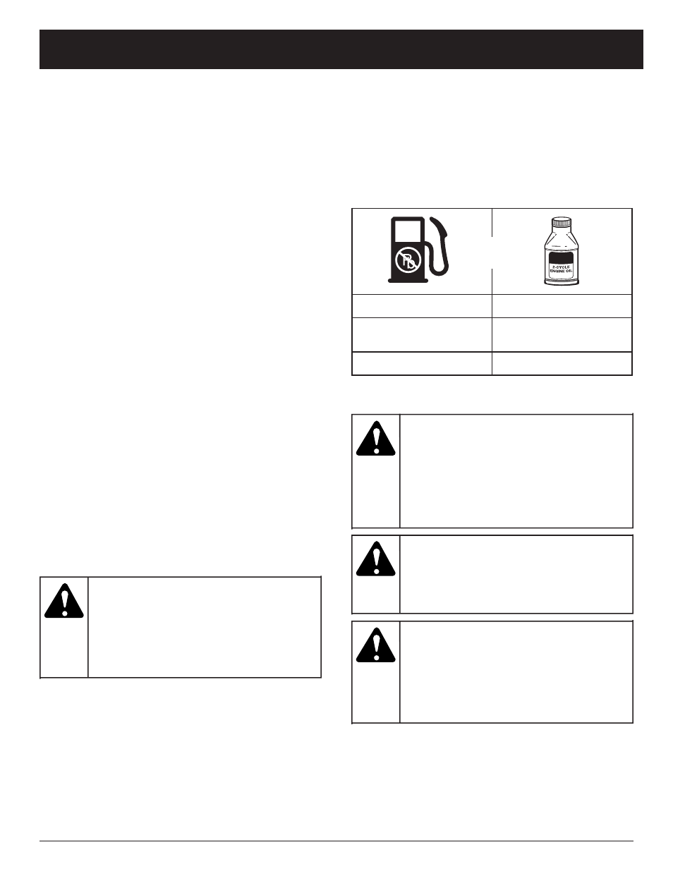 Avertissement, Mise en garde, Informations sur l'huile et le carburant | MTD YM290 User Manual | Page 26 / 56