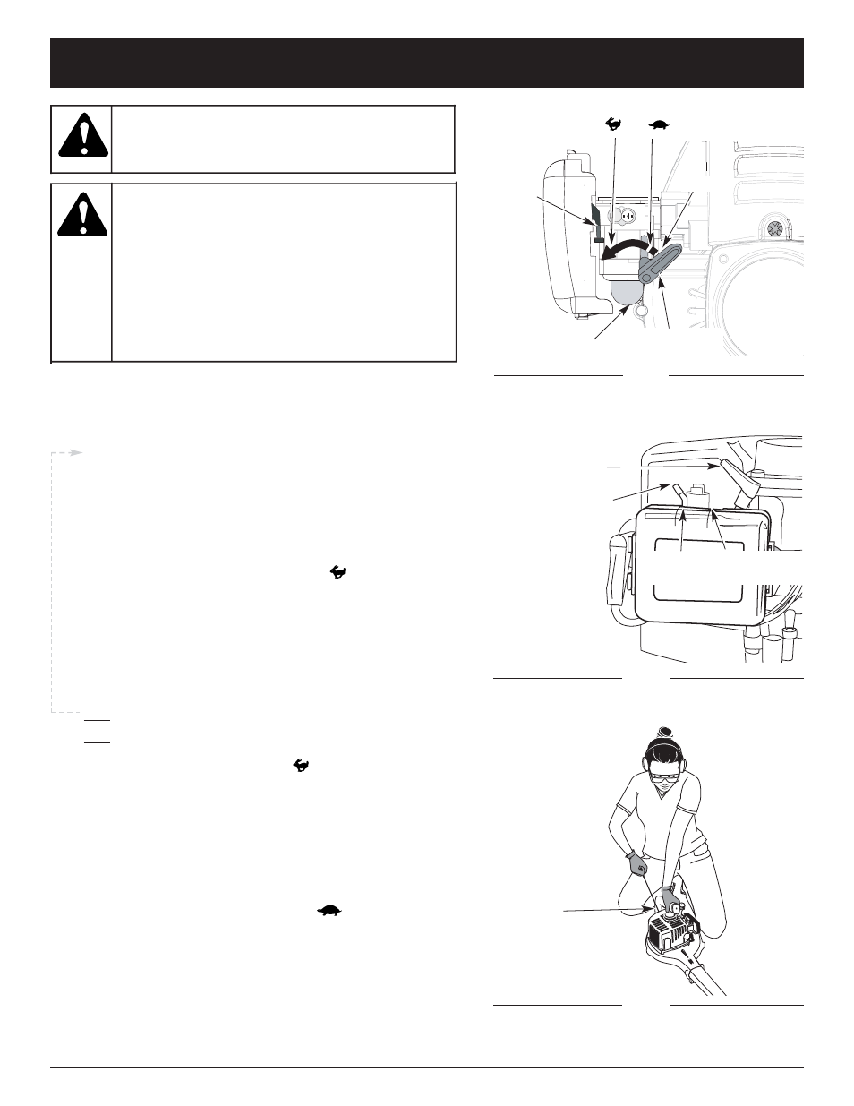 Warning, Starting/stopping instructions, Starting instructions | Stopping instructions, Starting position | MTD YM290 User Manual | Page 9 / 56