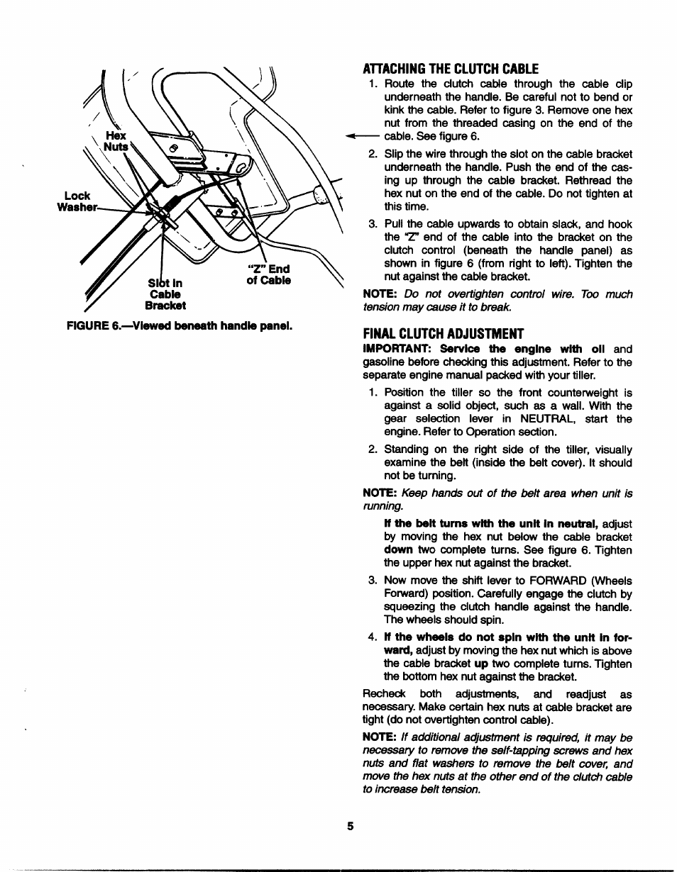 Ahaching the clutch cable, Final clutch adjustment | MTD 21A-410-022 User Manual | Page 5 / 12