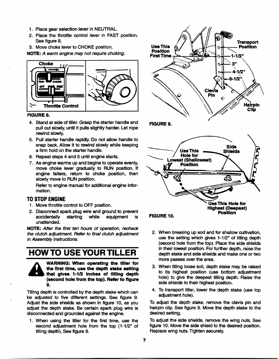 To stop engine, Howto use your tiller | MTD 21A-410-022 User Manual | Page 7 / 12