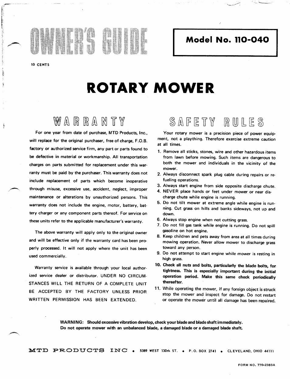 MTD 110-040 User Manual | 4 pages