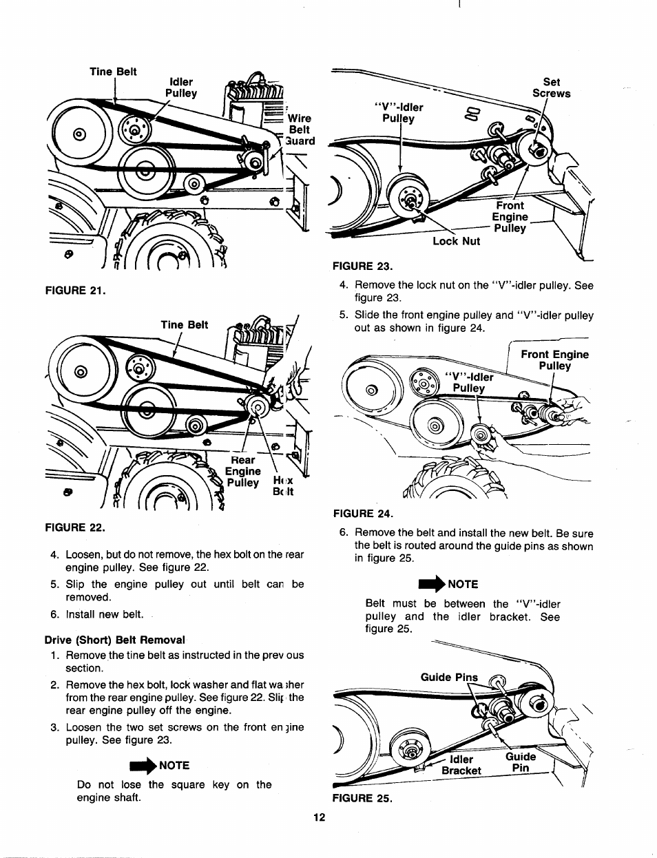 Drive (short) belt removal, Note | MTD 219-405-000 User Manual | Page 12 / 24