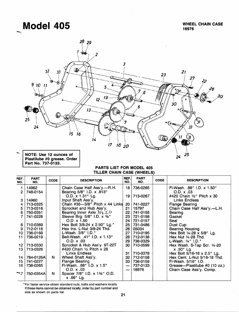 Wheel chain case 16976, M odel 405 | MTD 219-405-000 User Manual | Page 21 / 24