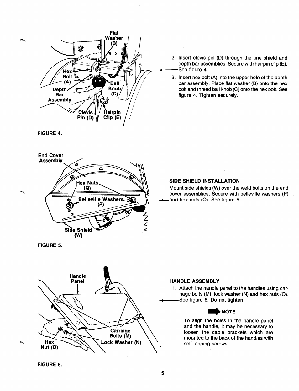 Side shield installation, Handle assembly, Note | MTD 219-405-000 User Manual | Page 5 / 24