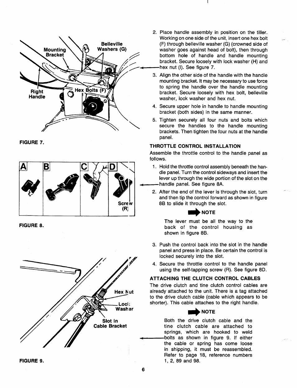 Throttle control installation, Note, Attaching the clutch control cables | MTD 219-405-000 User Manual | Page 6 / 24