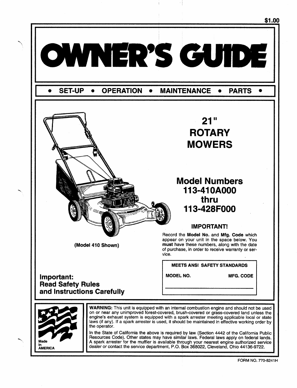 MTD 113-410A000 User Manual | 16 pages