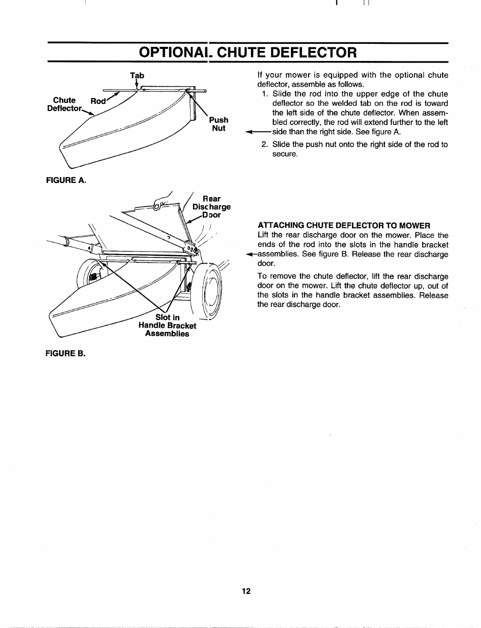 Optionai. chute deflector, Attaching chute deflector to mower | MTD 113-410A000 User Manual | Page 12 / 16