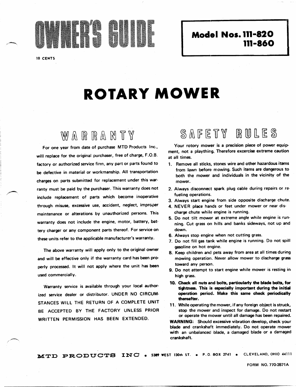 MTD 111-860 User Manual | 4 pages