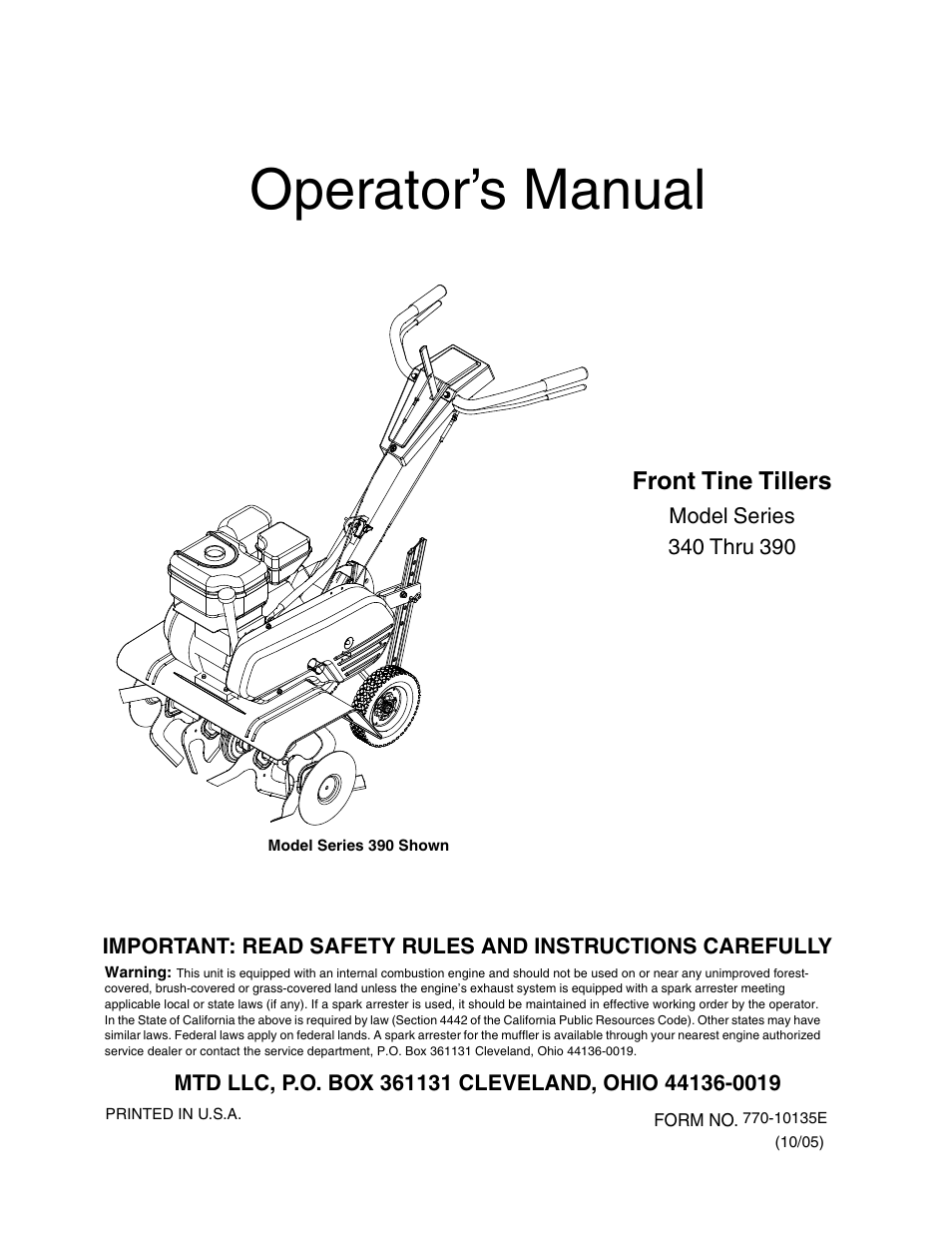 MTD 340 Thru 390 User Manual | 24 pages