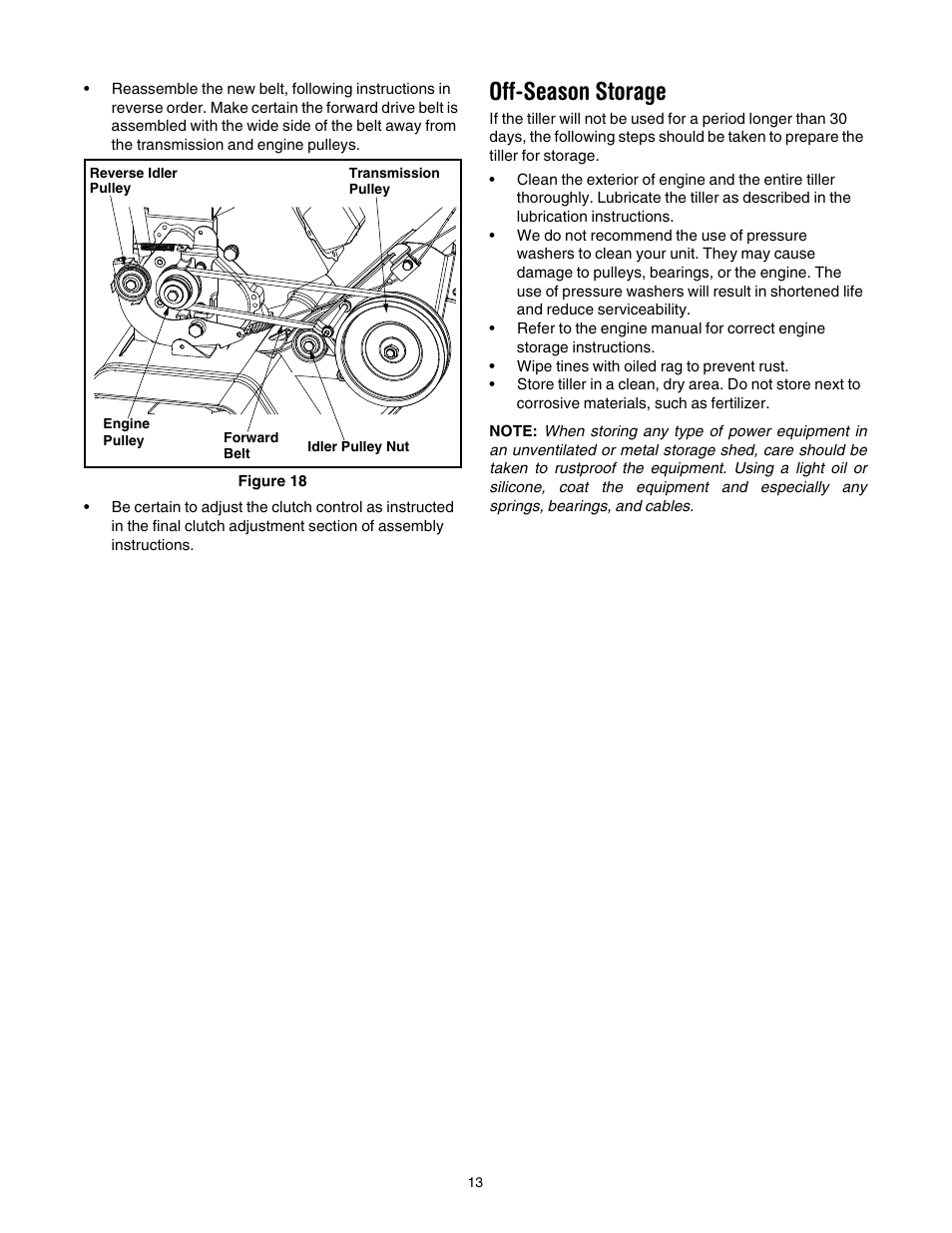 Figure 18, E figure 18, Off-season storage | MTD 340 Thru 390 User Manual | Page 13 / 24