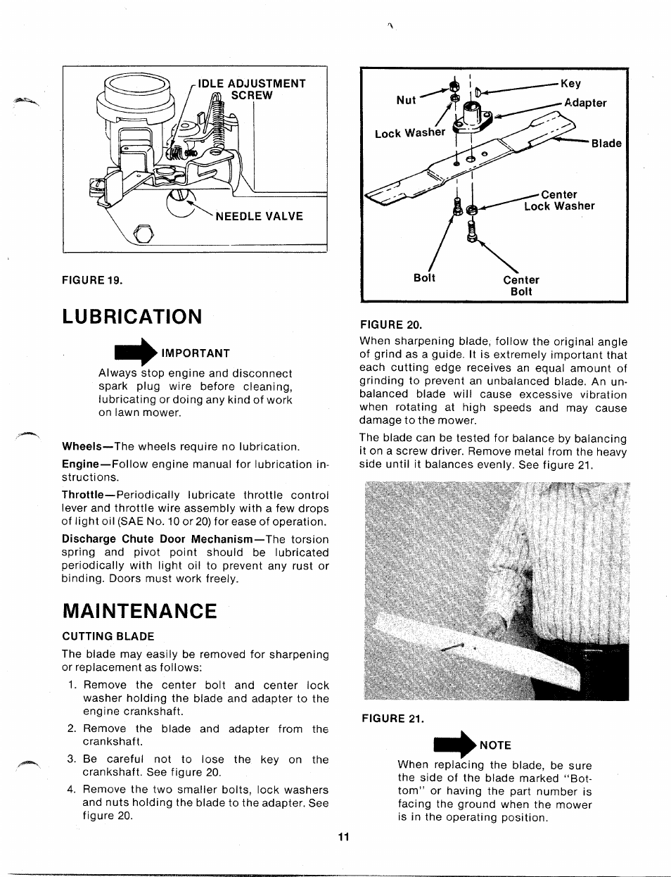 Lubrication, Maintenance, Cutting blade | Figure 21, Lubrication maintenance | MTD 110-329A User Manual | Page 11 / 17