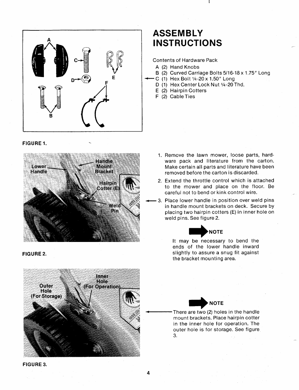 Assembly, Instructions, Note | Assembly instructions | MTD 110-329A User Manual | Page 4 / 17