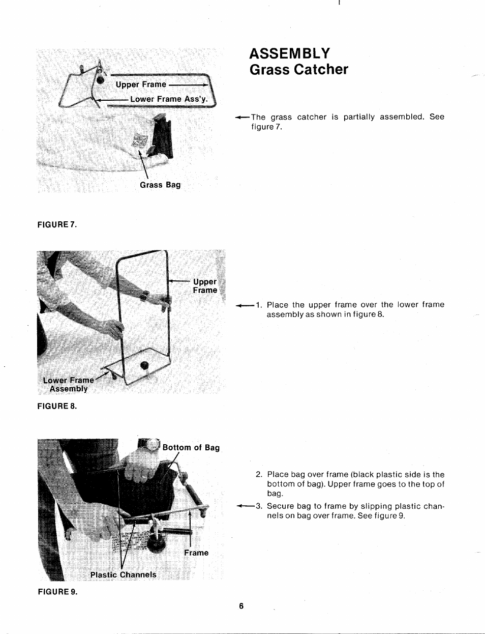 Assembly grass catcher, Figure, Grass bag | Lower frame assembly, Figures | MTD 110-329A User Manual | Page 6 / 17