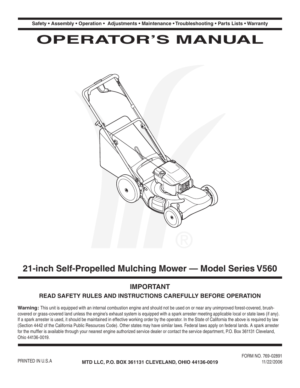 MTD V560 User Manual | 20 pages