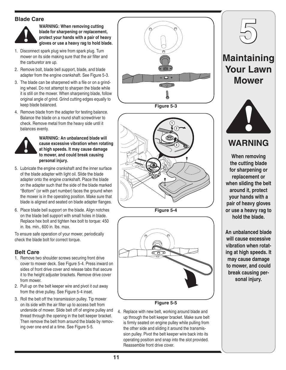 Maintaining your lawn mower, Warning | MTD V560 User Manual | Page 11 / 20