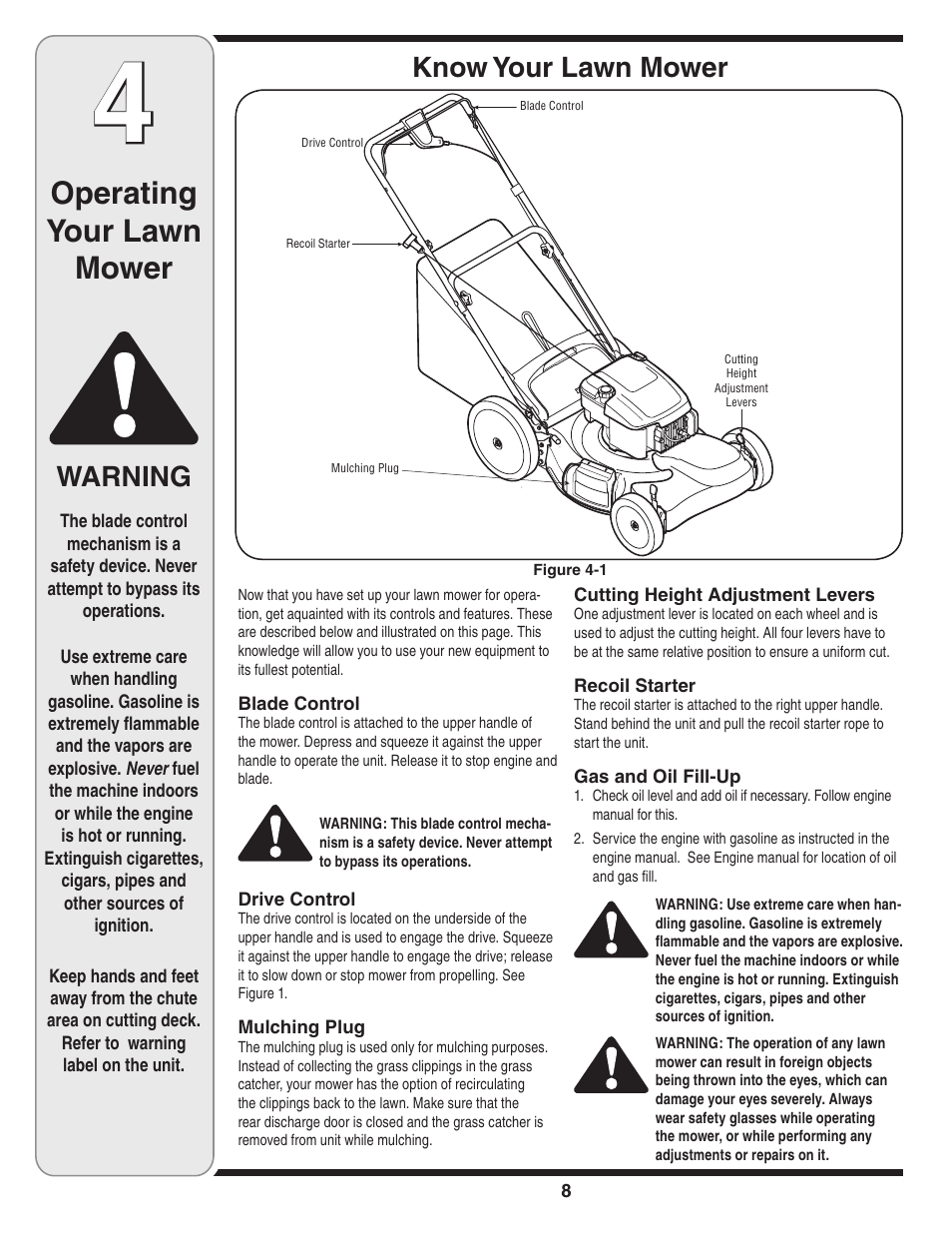 Operating your lawn mower, Warning, Know your lawn mower | MTD V560 User Manual | Page 8 / 20