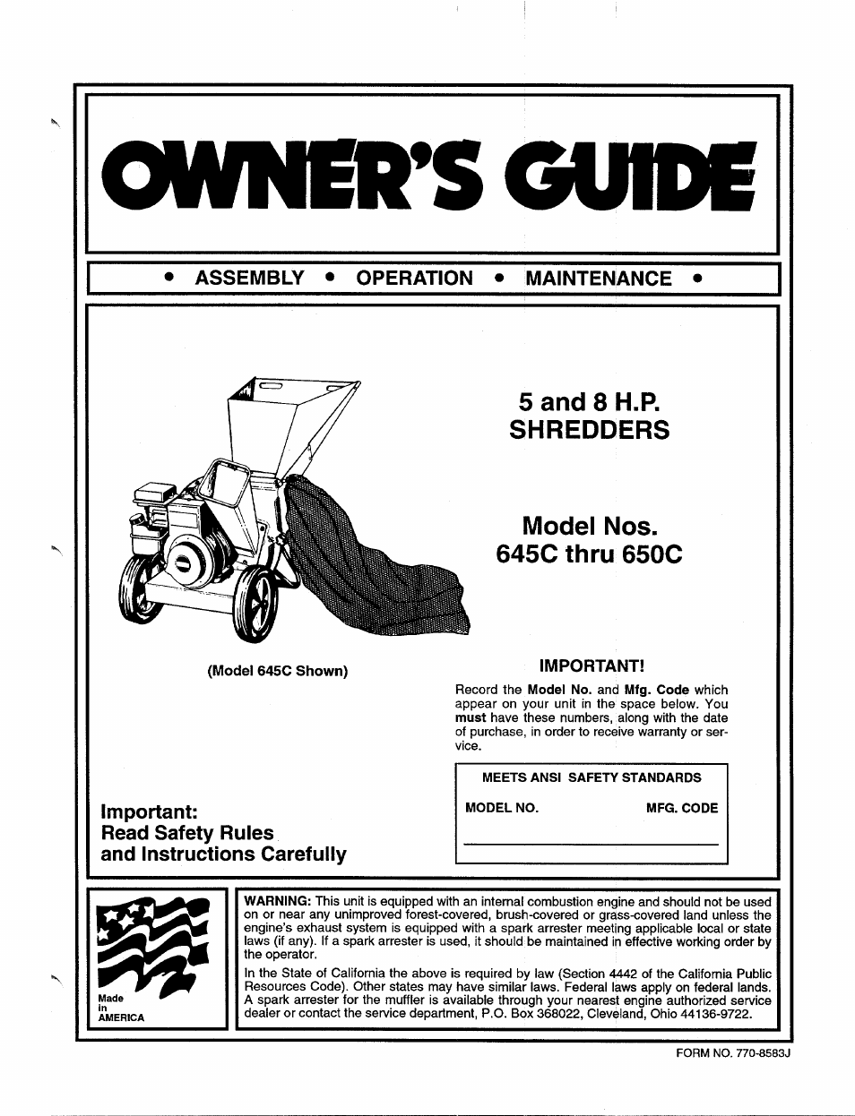 MTD 645C thru 650C User Manual | 12 pages