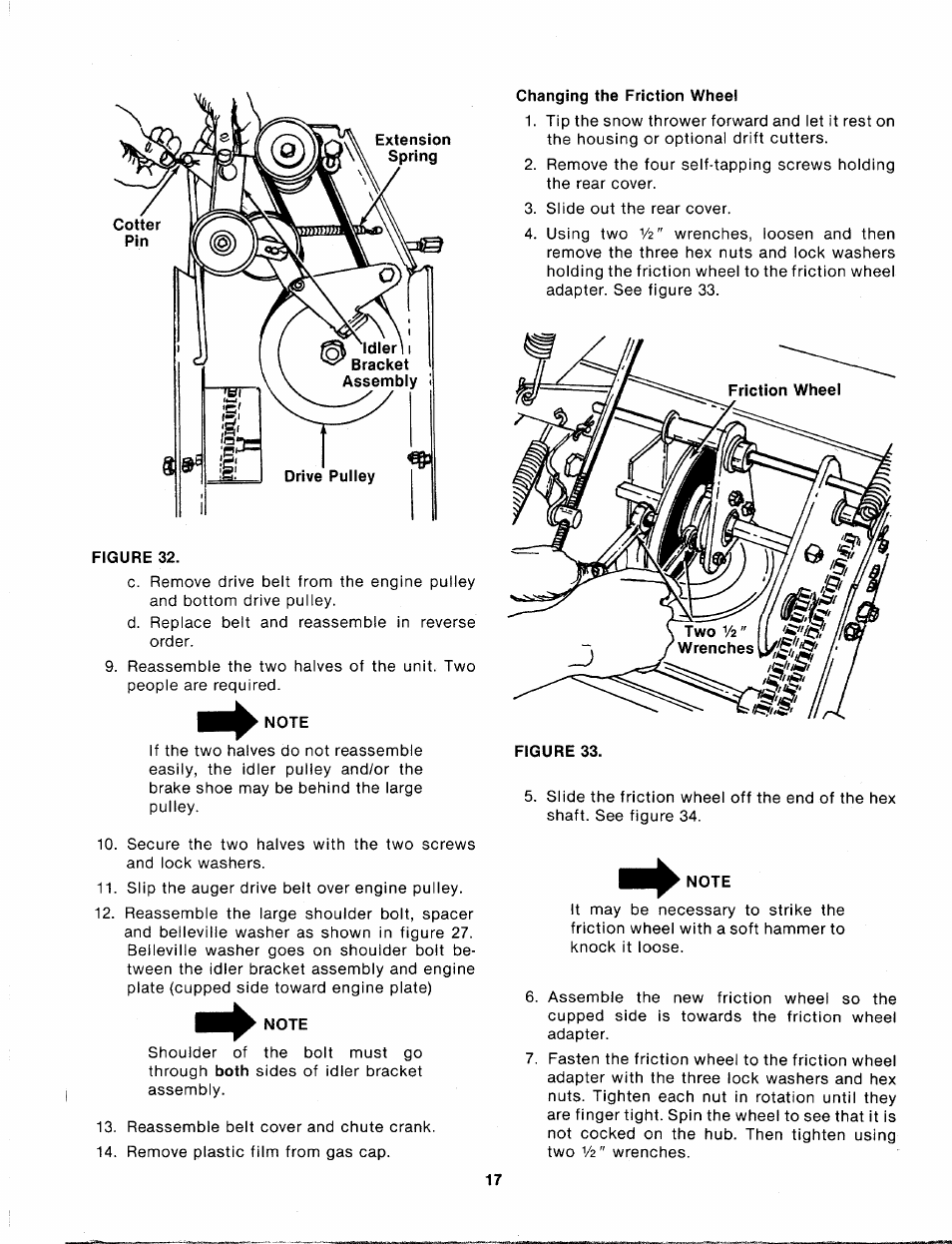 Note, Changing the friction wheel | MTD 315-860-000 User Manual | Page 17 / 32