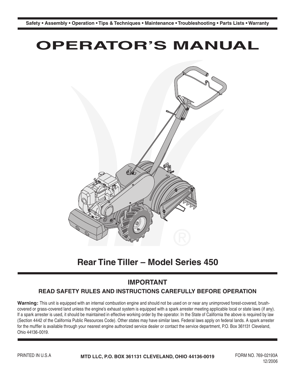 MTD 450 User Manual | 24 pages