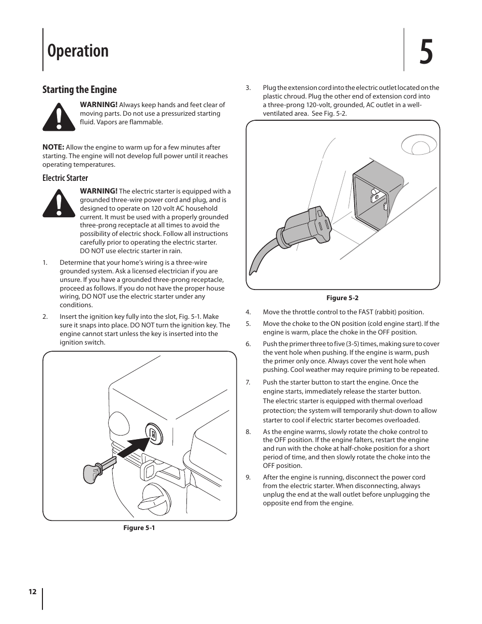 Operation, Starting the engine | MTD 2P5 User Manual | Page 12 / 24