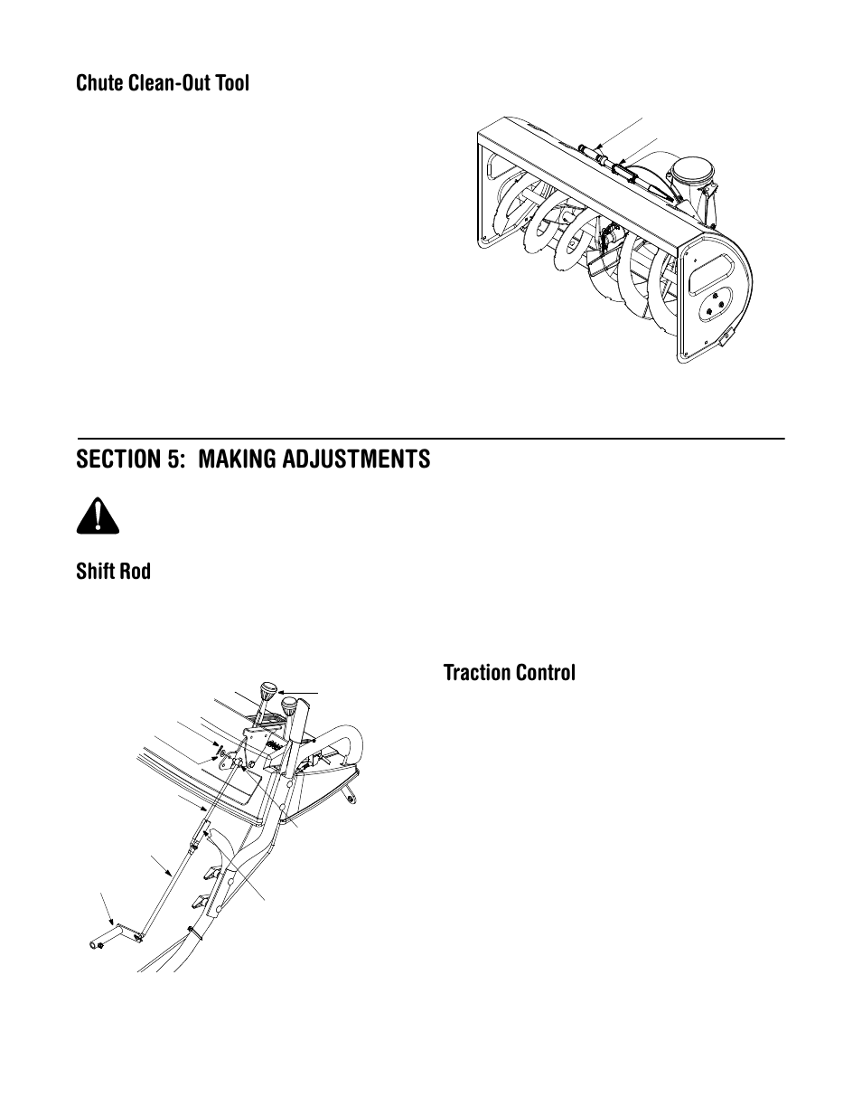 Chute clean-out tool, Shift rod, Traction control | MTD 31AE993I401 User Manual | Page 11 / 28