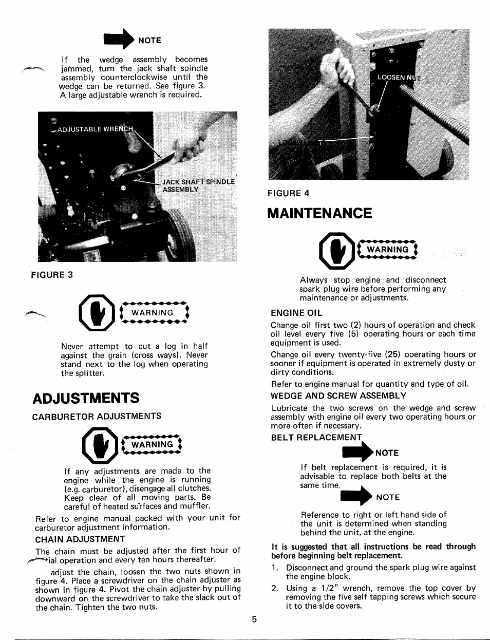 Adjustments, Maintenance | MTD 24635A User Manual | Page 5 / 14