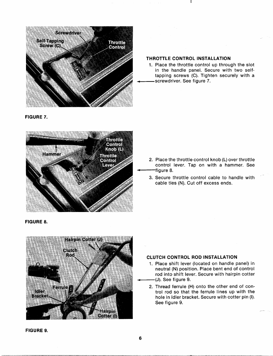 Throttle control installation, Clutch control rod installation | MTD 213-381A User Manual | Page 6 / 20