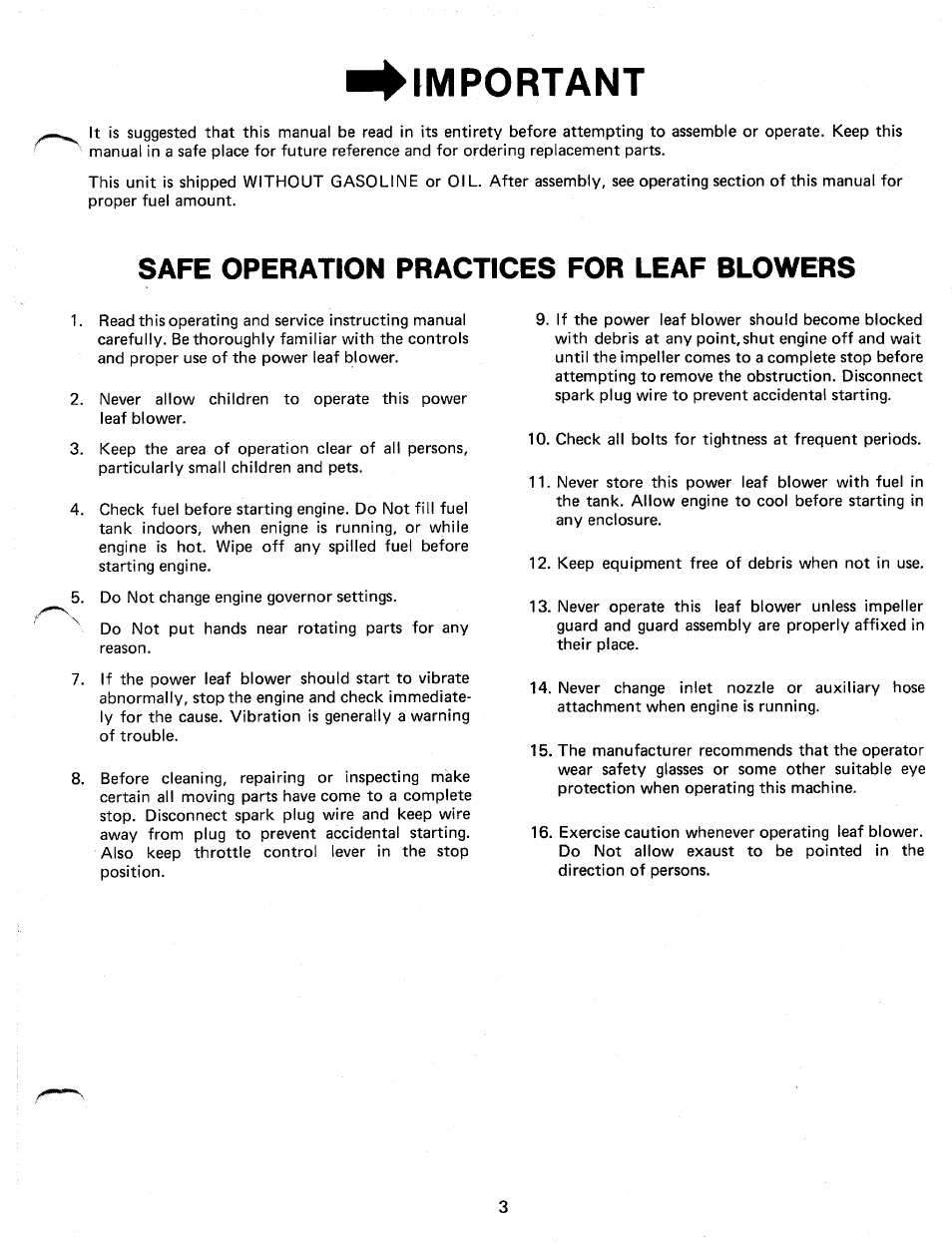 Important, Safe operation practices for leaf blowers | MTD 242-692A User Manual | Page 3 / 12