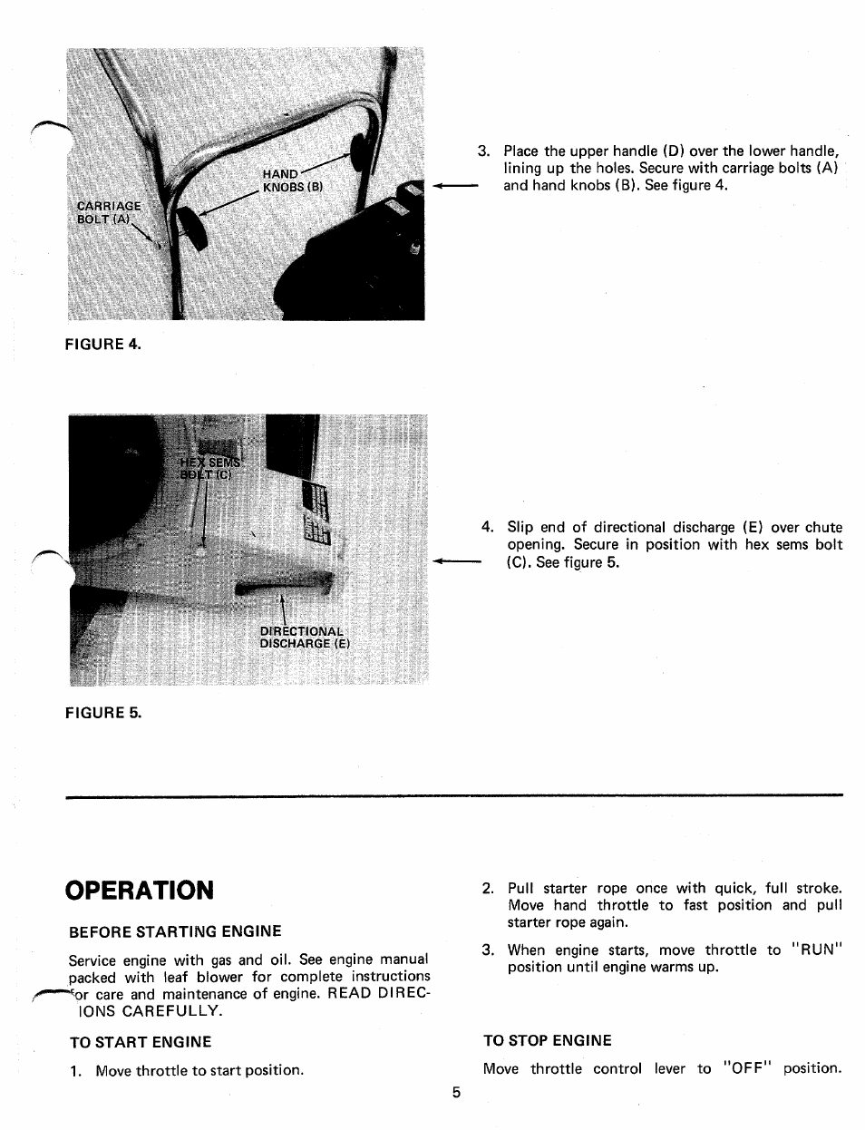 Operation, Before starting engine, To start engine | MTD 242-692A User Manual | Page 5 / 12