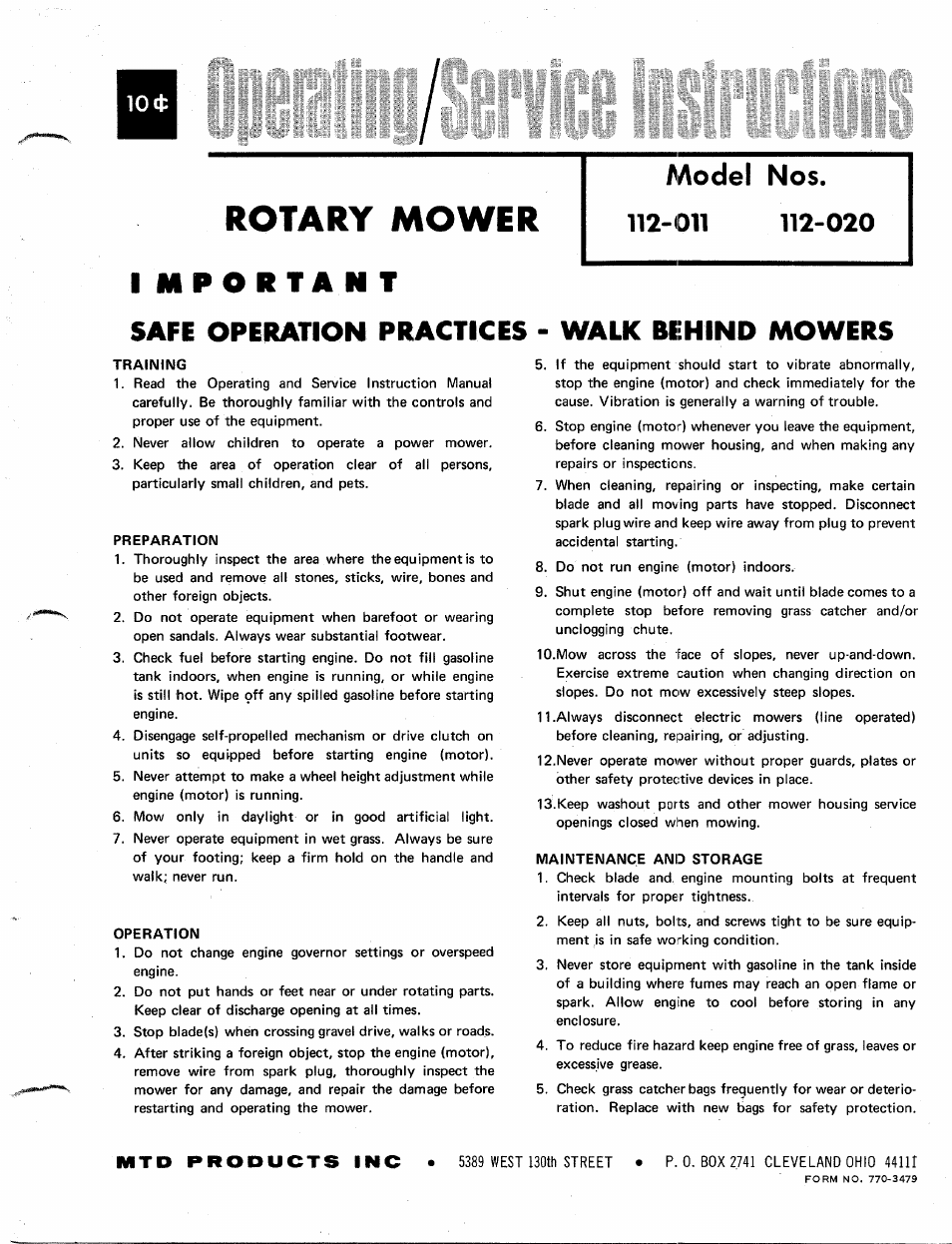 MTD 112-020 User Manual | 6 pages