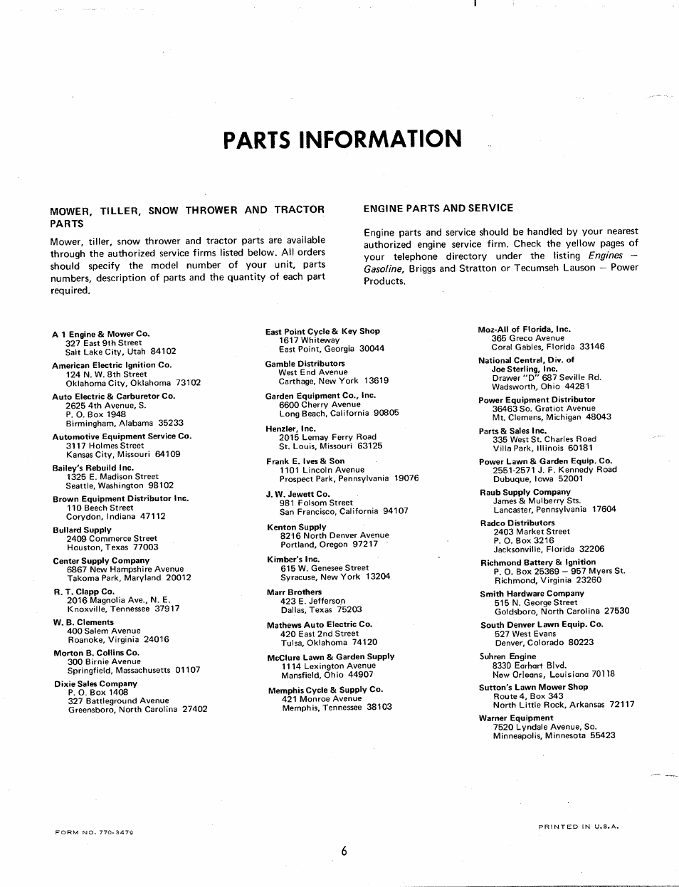 Parts information | MTD 112-020 User Manual | Page 6 / 6