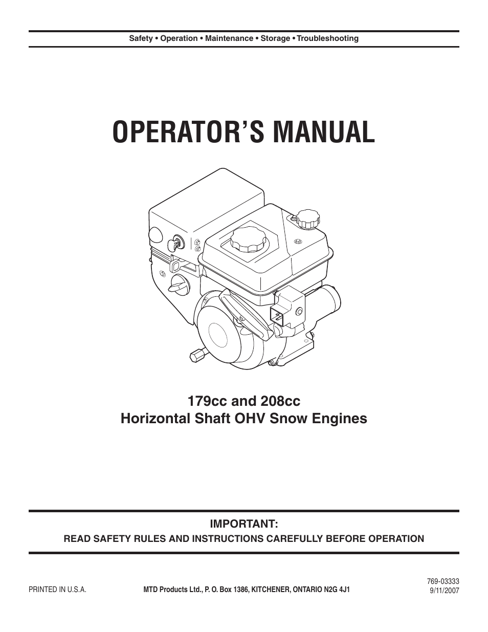 MTD 208cc User Manual | 24 pages
