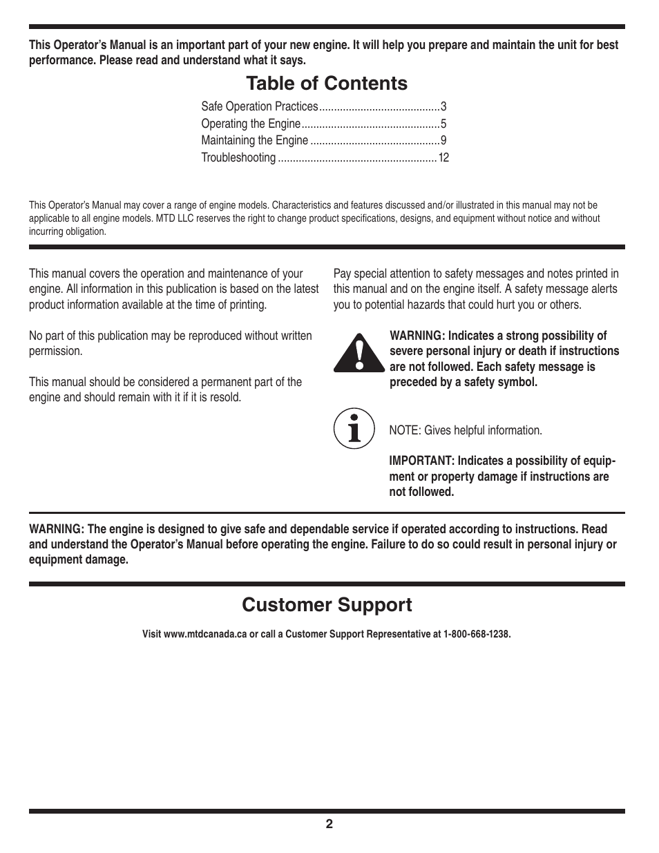 MTD 208cc User Manual | Page 2 / 24