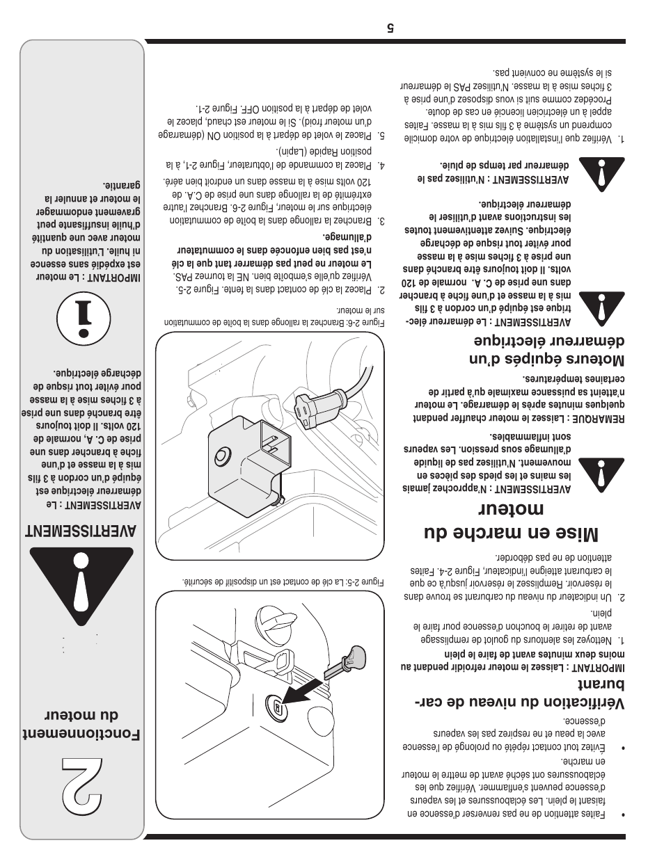 Mise en marche du moteur, Aver tissement, Vér ific ati on d u niv eau d e car - bu ran t | Fonctionnement du moteur | MTD 208cc User Manual | Page 20 / 24