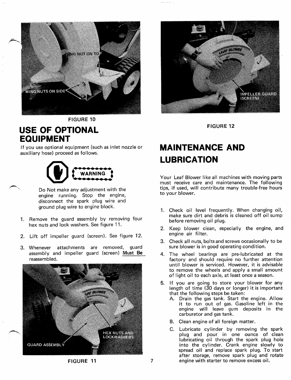 Use of optional equipment, Maintenance and lubrication | MTD 249-690A User Manual | Page 7 / 10