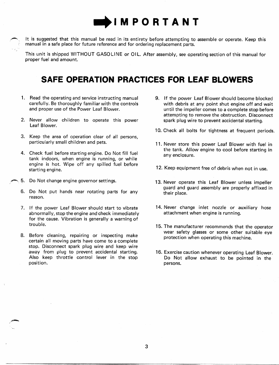 Safe operation practices for leaf blowers | MTD 240-690A User Manual | Page 3 / 10