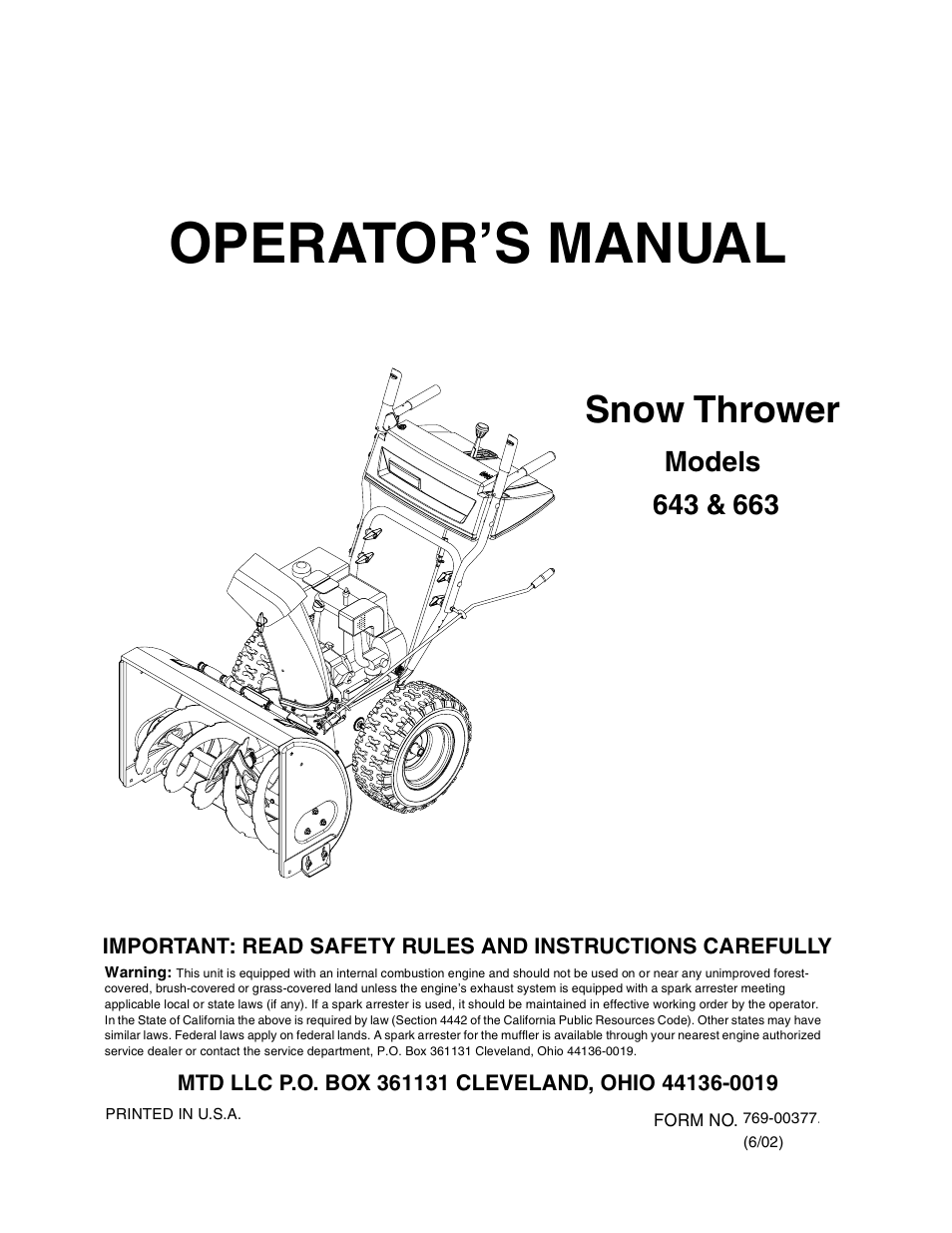 MTD 643 User Manual | 28 pages