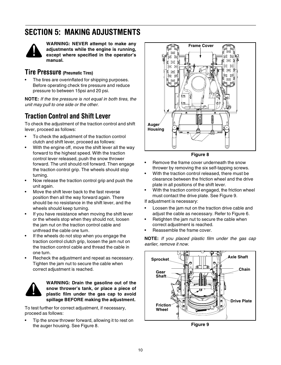 Tire pressure, Traction control and shift lever | MTD 643 User Manual | Page 10 / 28