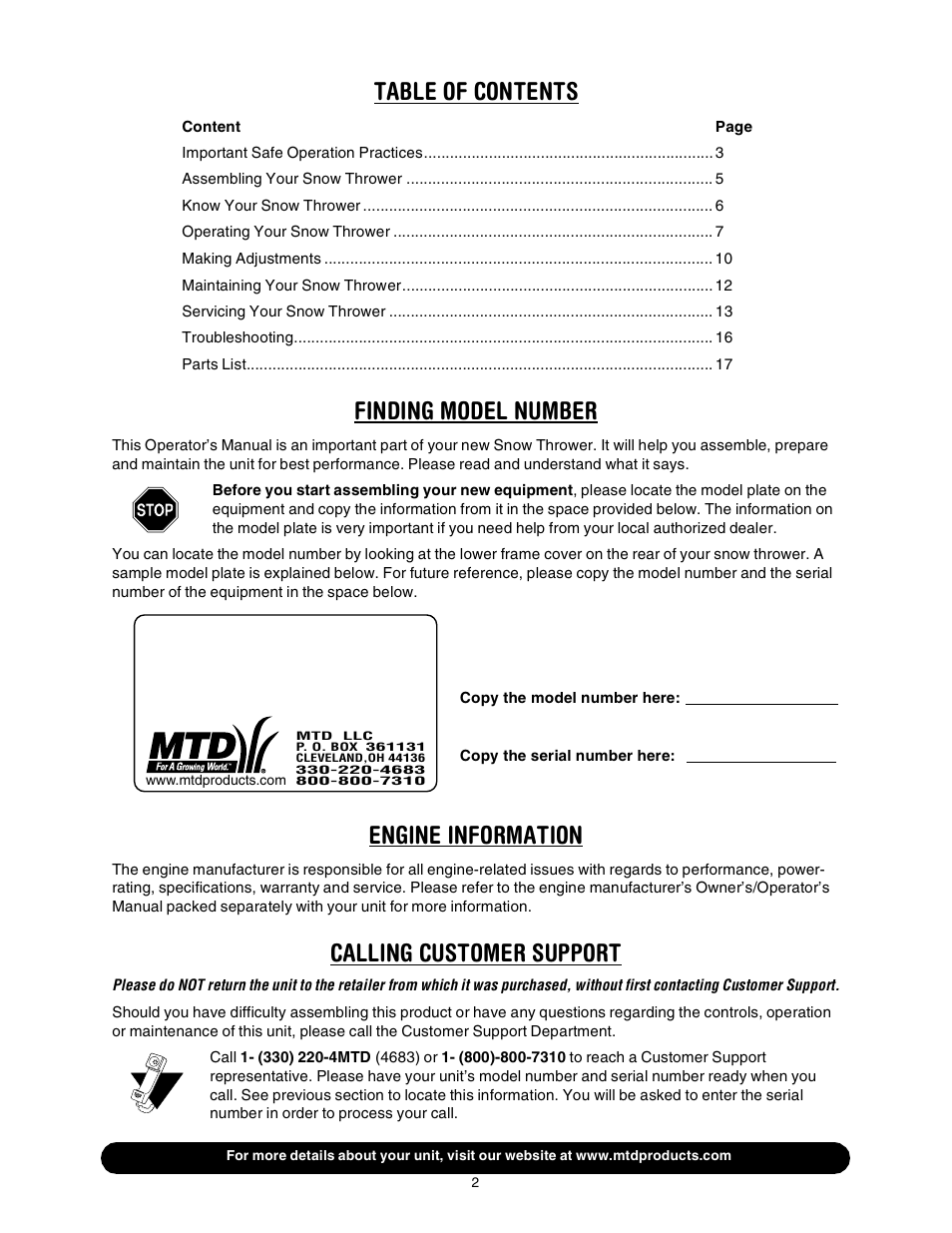 MTD 643 User Manual | Page 2 / 28