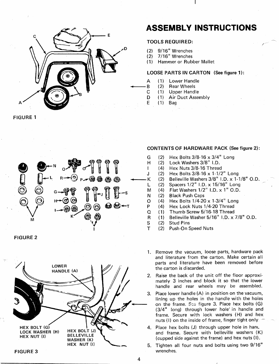 Tools required, Loose parts ll\l carton (see figure 1), Assembly instructions | MTD 241665 User Manual | Page 4 / 12