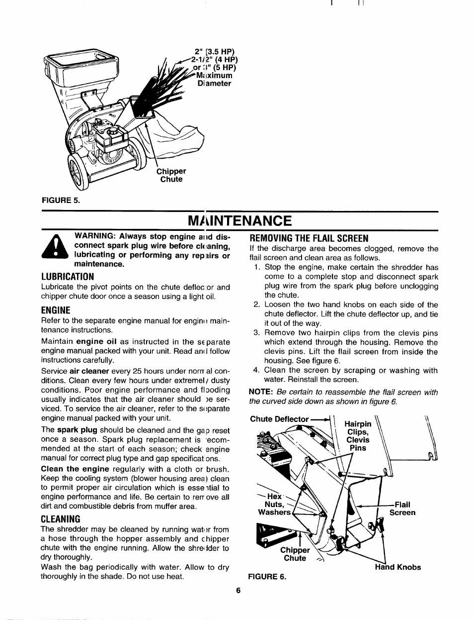 M/üntenance, Lubrication, Engine | Cleaning, Removing the flail screen | MTD 243-645A000 User Manual | Page 6 / 12