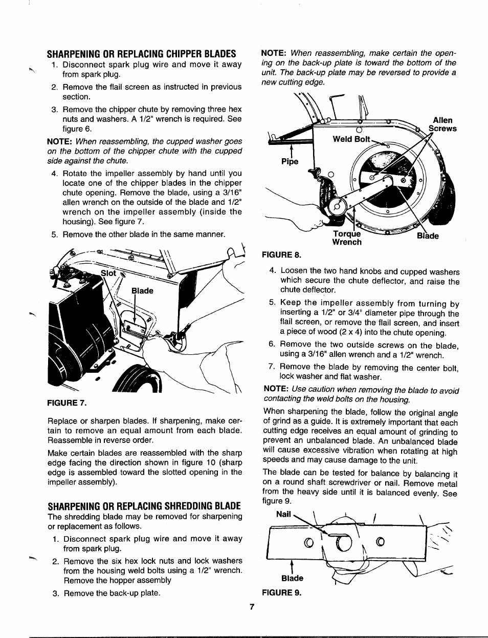 Sharpening or replacing chipper blades, Sharpening or replacing shredding blade | MTD 243-645A000 User Manual | Page 7 / 12